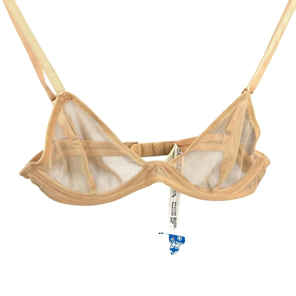 Free People Nude Sheer Mesh Triangle Bralette Bra Size 34B OB791736 New